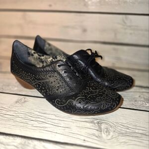 Rieker Black Floral Lace-Up Flats